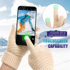 Women's Winter Touchscreen Gloves, Warm Fleece Lined Knit Gloves, Elastic Cuff Winter Texting Gloves, Warm Windproof Solid Color Mittens, Warm Touch Screen Knit Fleece Gloves for Cold Weather (2 Pair)