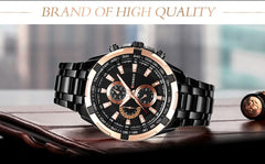 CURREN Mens Quartz Watch Stainless Steel Fashion Military Waterproof Sport Watch Black Gold Decorative dial