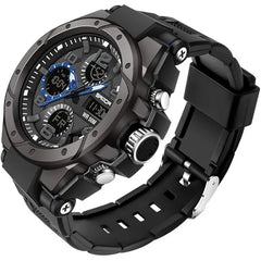 KASTWAVE Men's Waterproof Tactical Sports Watch, Dual Display Analog-Digital Outdoor Watch with Alarm, Large Face Multifunctional Timepiece for Active Men