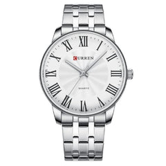 CURREN 8422 Men Quartz Watch Stainless Steel Watche Luxury Business Fashion - SILVER WHITE