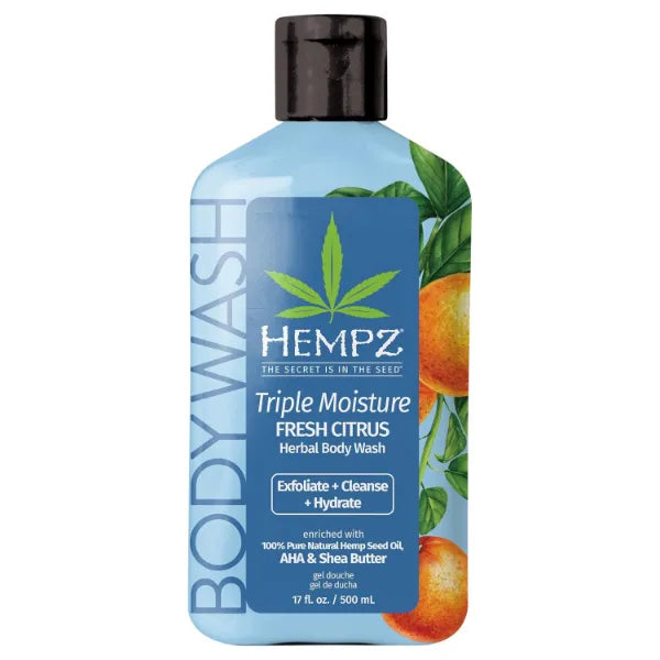 Hempz Triple Moisture Body Wash  - Hydrating for Sensitive Skin, Scented, Exfoliating with Shea Butter, Pure Hemp Seed Oil, and Algae for Sensitive Skin - 17 fl oz