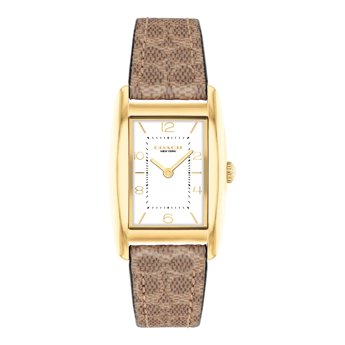 Coach Reese Qtz Basic White Rectangle Dial Women's Watch|Tan PVC & Saddle Calfskin Material|Tan PVC & Saddle Calfskin Color Band - 14504355
