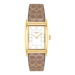 Coach Reese Qtz Basic White Rectangle Dial Women's Watch|Tan PVC & Saddle Calfskin Material|Tan PVC & Saddle Calfskin Color Band - 14504355