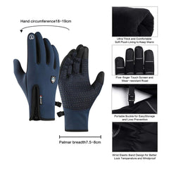 JZS Cycling Gloves, Winter Gloves Touch Screen Fingers Warm Gloves Insulated Anti-Slip Windproof Waterproof Cycling Riding Running Work for Men Women - Blue