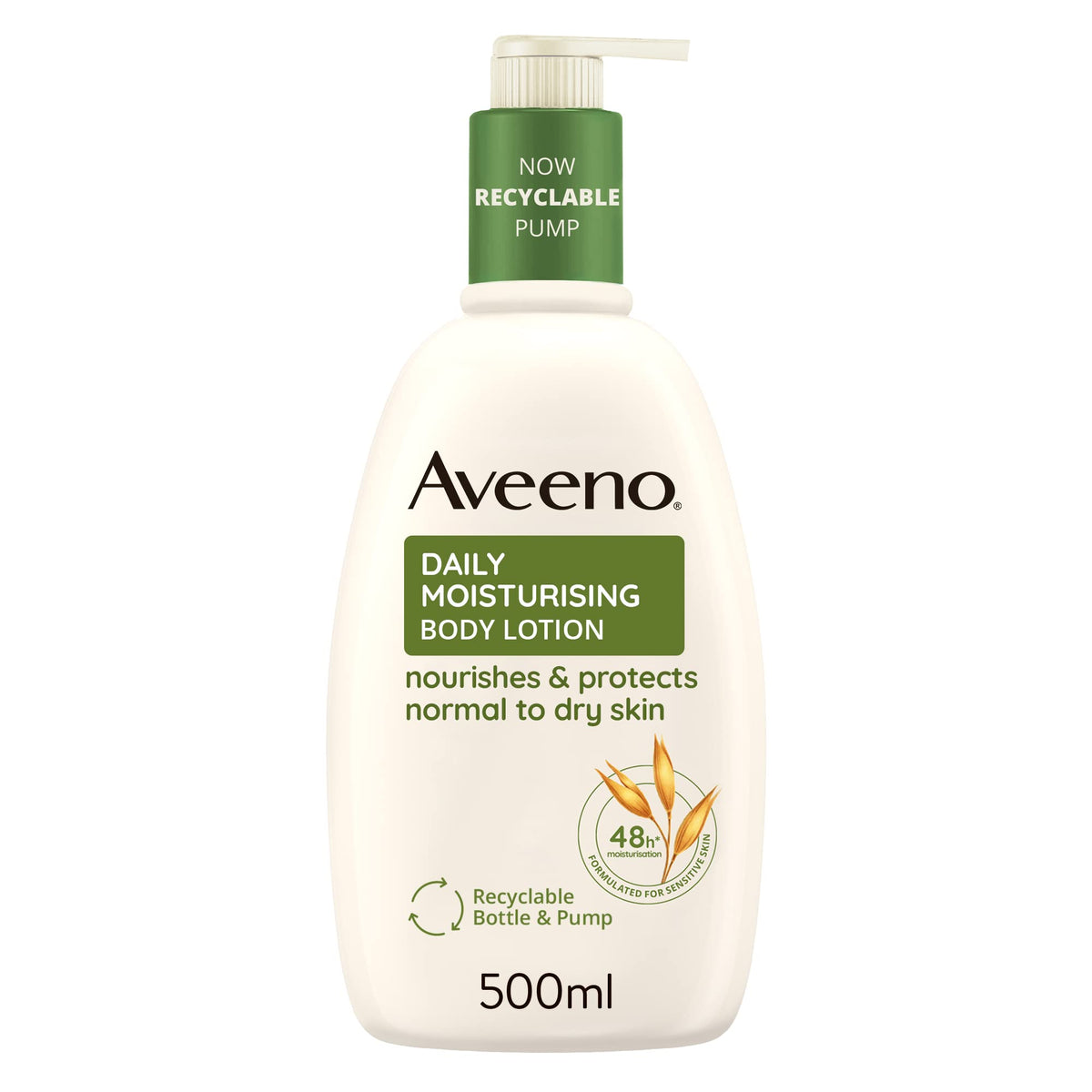 Aveeno Daily Moisturising Body Lotion, With Soothing Oats & Rich Emollients, Suitable For Sensitive Skin, Nourishes and Protects Skin, Fragrance Free, 500ml