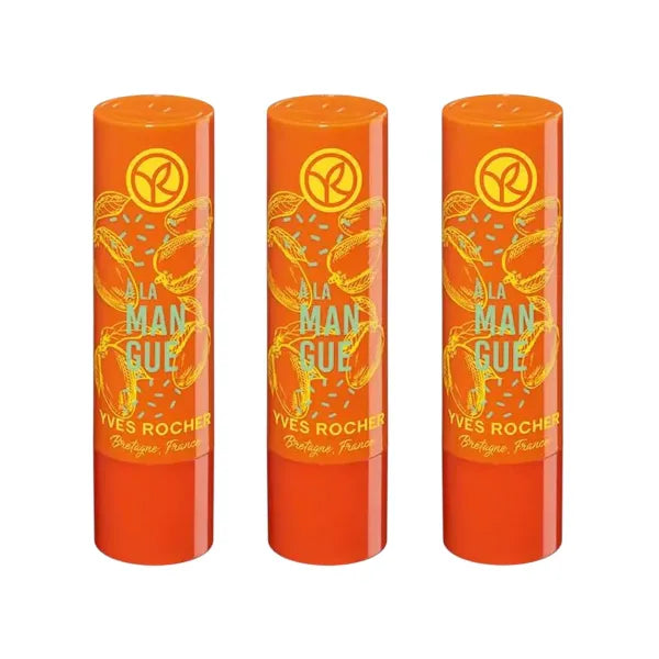 Yves Rocher Moisturising Lip Balm Mango – Set of 3 Fruity Aroma Lip Care Hydrating Balm Lips Nourishing Formula 4.8 g