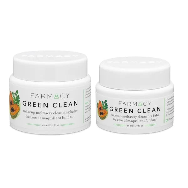 Farmacy Green Clean Duo - Makeup Remover Cleansing Balm (100ml & 50ml) - Oil-Based Cleanser for Waterproof Makeup, SPF & Impurities with Papaya Enzymes + Moringa + Ginger Root
