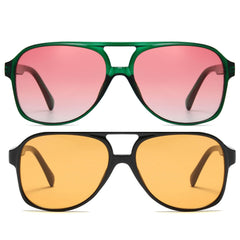 Freckles Mark Vintage Retro 70s Sunglasses for Women Men Classic Large Squared Aviator Frame UV400 Trendy Orange Glasses