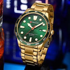 CURREN 8426 Men Watch Top Brand Stainless Steel Quartz Wrist watches Casual Business Waterproof - GOLD GREEN