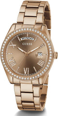 GUESS 36mm Stainless Steel Day-Date Watch with Coin Edge Bezel, Silver-Tone/Blue