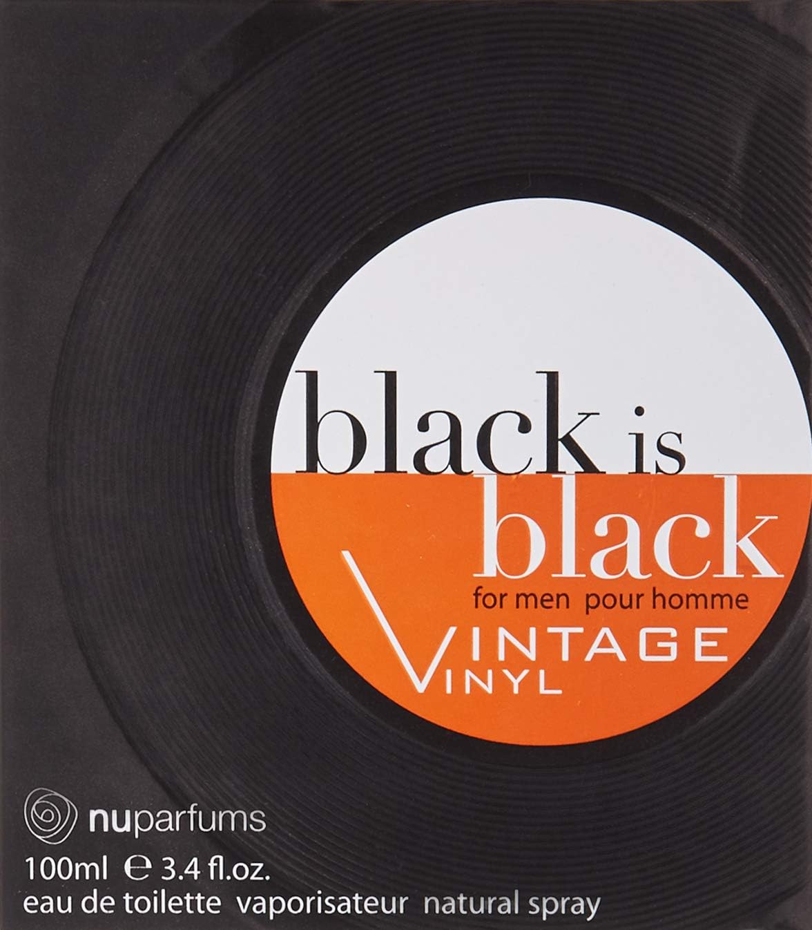 Nu Parfums Black Is Black Vintage Vinyl Eau de Toilette Spray for Men, 3.4 Ounce