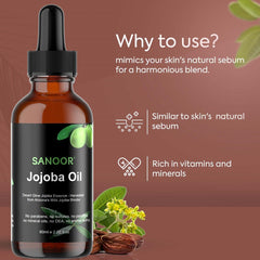 SANOOR Desert Organic Jojoba Oil | 100% Pure (2.02oz)| Infused with Nutrients Pure Hair Butter | Cold-pressed | FDA APPROVED | 60ml