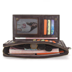 Hiram Wristlet Bag Genuine Leather RFID Cellphone Wallet Men's Clutch Wallets Men Credit Card Holder Male Long Purse Zipper (Coffee)