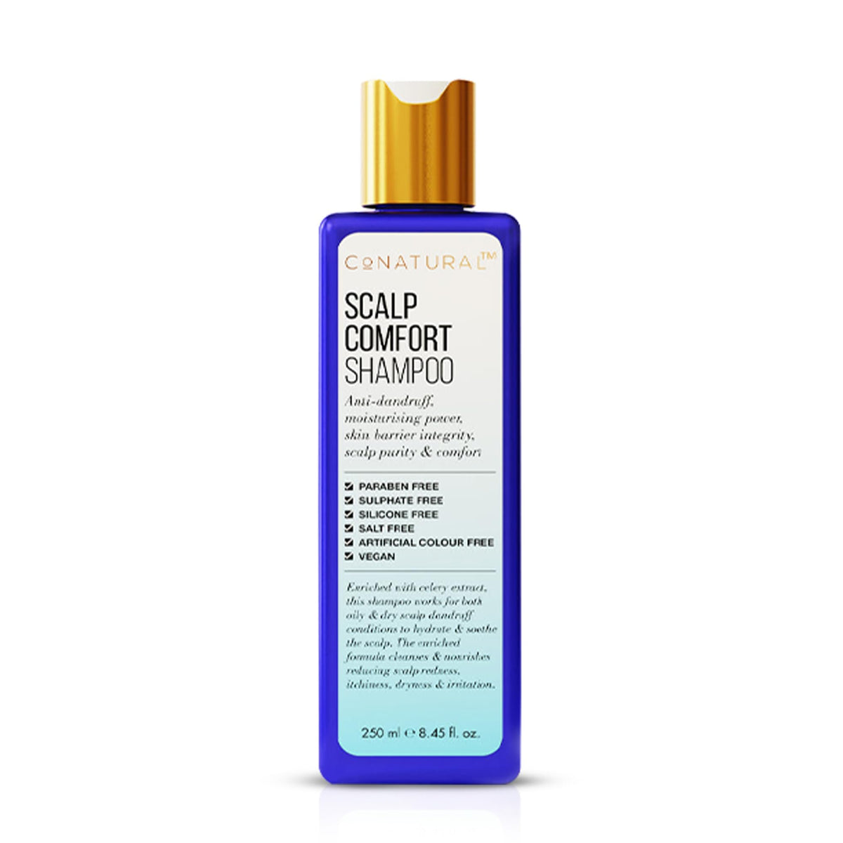 Conatural Scalp Comfort Anti-Dandruff Shampoo 250ml | Sulphate Free, Vegan Hair Shampoo with Celery Seed Extract | Deep Hydration & Scalp Protection for Oily & Dry Scalps