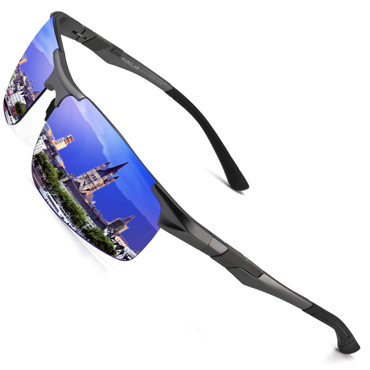 PUKCLAR Mens Driving Sunglasses Polarized Sports Sunglasses Al-Mg Metal Frame Cycling Fishing Golf Goggles