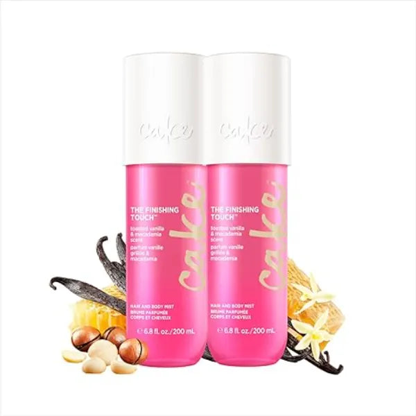 Cake Beauty Finishing Touch Hair and Body Mist, Toasted Vanilla & Macadamia Scent Fine Fragrance Mist Infused with Argan Oil and Vitamin E 2 Pack