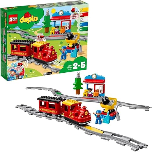 LEGO DUPLO Town Steam Train, Toys for Toddlers, Boys and Girls Age 2-5 Years Old with Light & Sound, Push & Go Battery Powered Set with RC Function, Kids' Gift Idea 10874