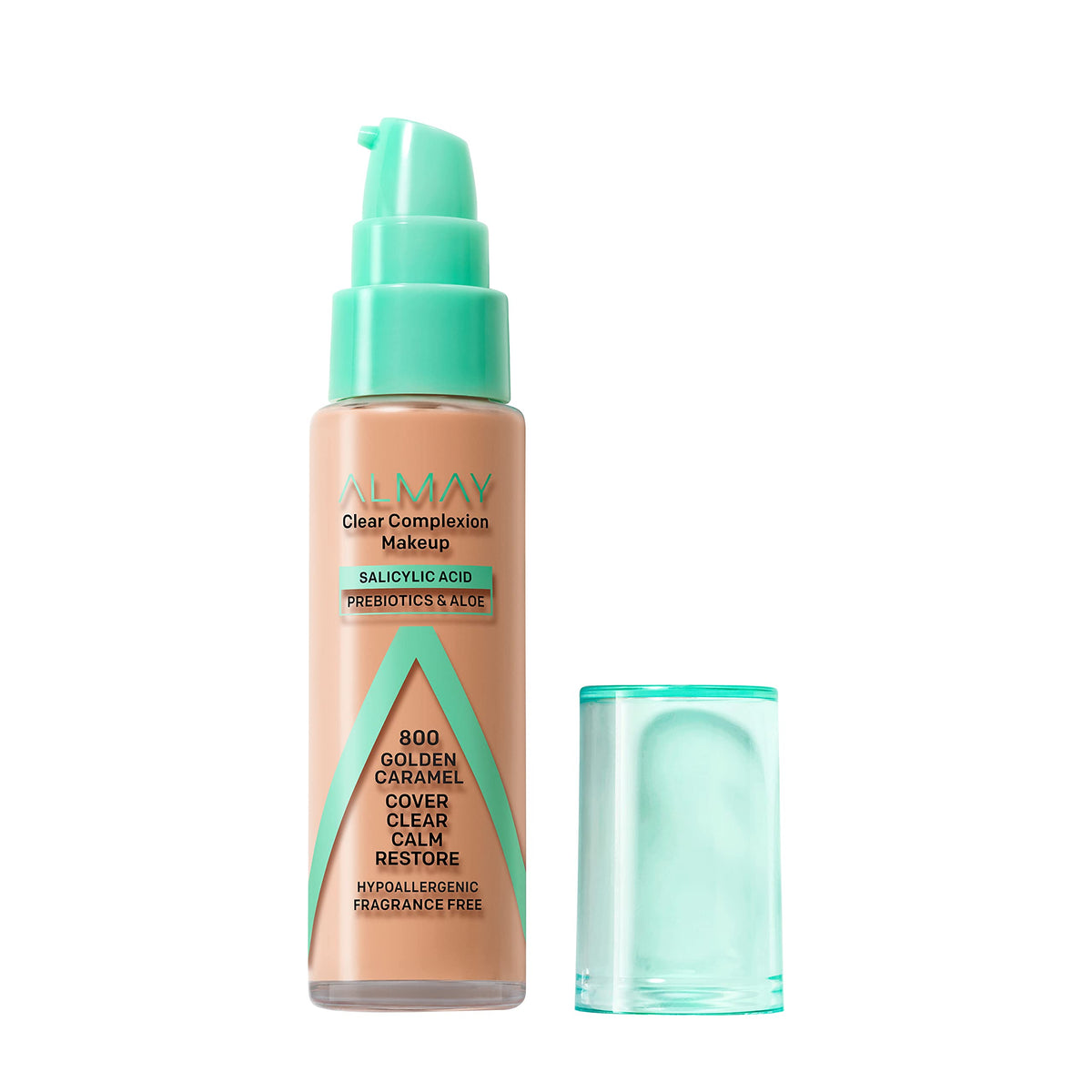 Almay Clear Complexion Acne Foundation Makeup with Salicylic Acid - Lightweight, Medium Coverage, Hypoallergenic, Fragrance-Free, for Sensitive Skin, 730 Golden Caramel, 1 fl oz.