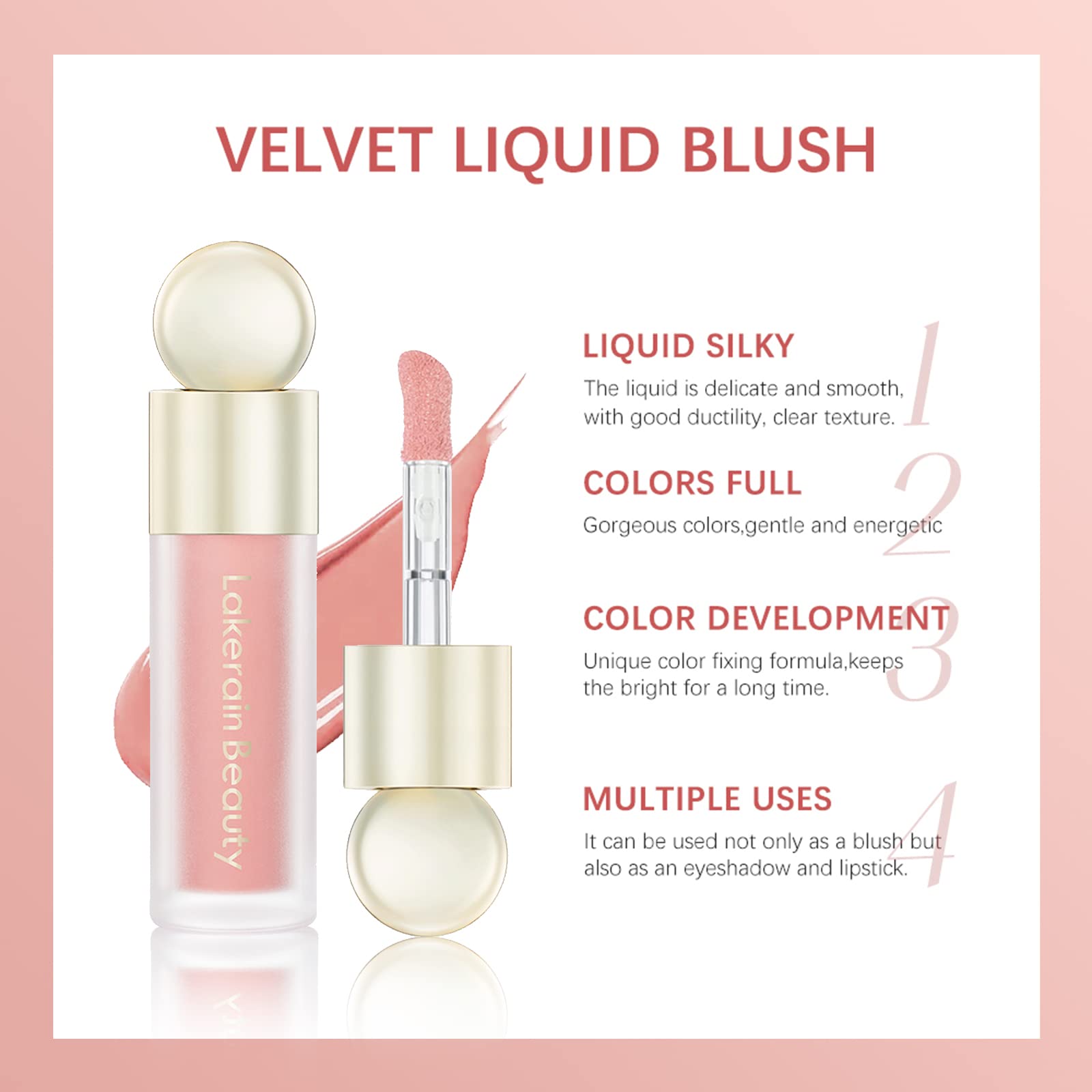 Erinde Liquid Blush Waterproof, milk jelly blush, Contouring cream blush,cream blush Long-Lasting, blush on With brush head,Soft Velvet Silk Texture,Improves Complexion,High-Pigment Colour 01#