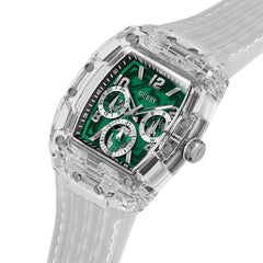 GUESS Men's 41mm Watch - Clear Strap Green Dial Clear Case
