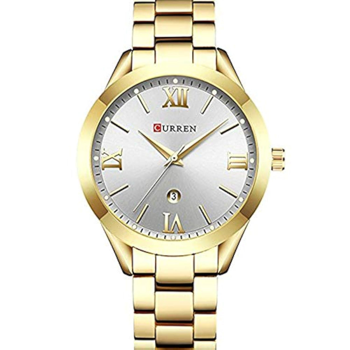 Curren 9007 Quartz Movement Round Dial Stainless Steel Strap Waterproof Women Watch - Gold, White