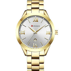 Curren 9007 Quartz Movement Round Dial Stainless Steel Strap Waterproof Women Watch - Gold, White