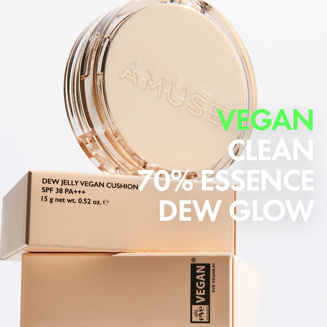 AMUSE Dew Jelly Vegan Cushion Foundation 02 NUDE | dewy, glow, long-lasting, double coverage, clean beauty, lightweight, natural look, foundation for sensitive skin, hydrating cushion