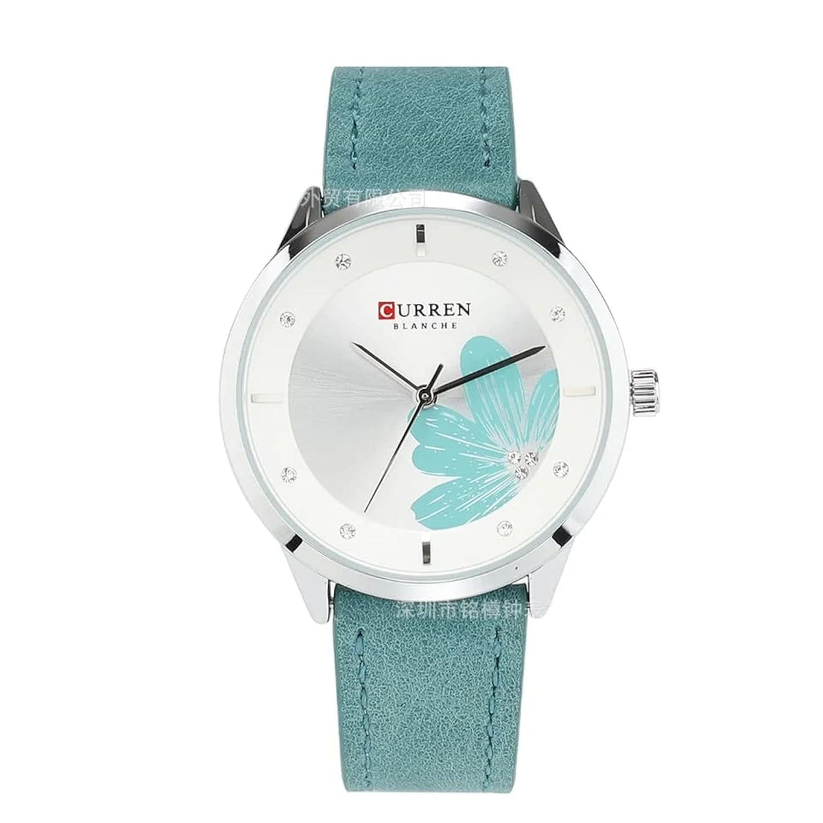 CURREN 9048 Top Brand Women Watch Quartz Watch Flower Pattern Dial Leather Strap Fashion Ladies Wristwatch - GREEN