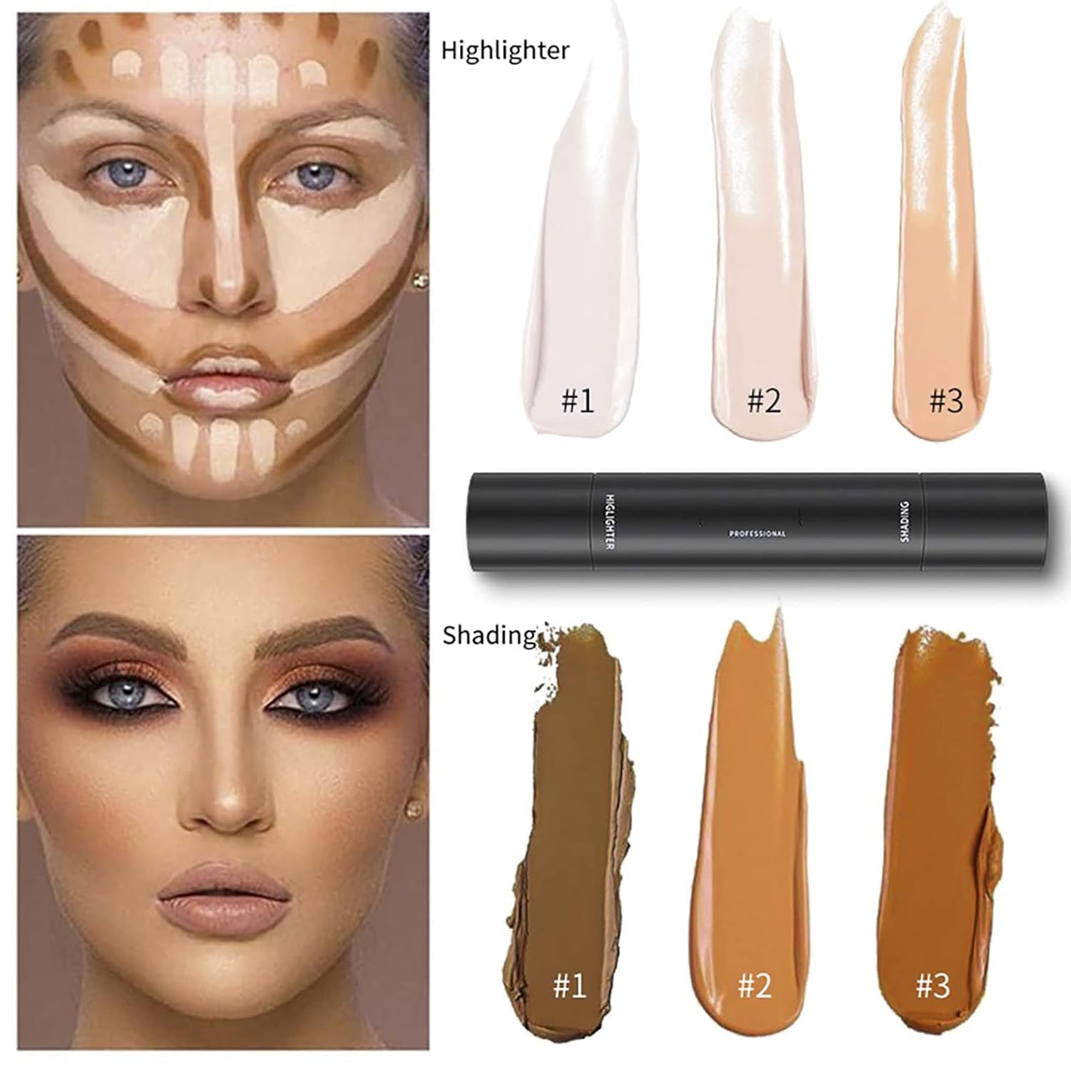 2 in 1 Contouring Highlighters Contor Stick, Cream Bronzer Stick Contour, Makeup Highlighter Stick, Waterproof & Long-Lasting Face Body Contour Stick Makeup Bronzer Stick (02#Lotus Color-Light Brown)