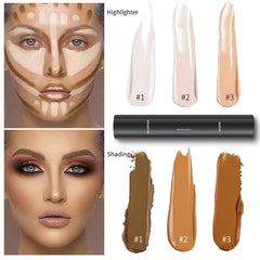 2 in 1 Highlighters & Contour Stick, Cream Bronzer Stick Contour, Waterproof & Long-Lasting Makeup Highlighter Contouring Stick, Face Body Contour Stick Makeup Bronzer Stick (01#Ivory - Dark Brown)