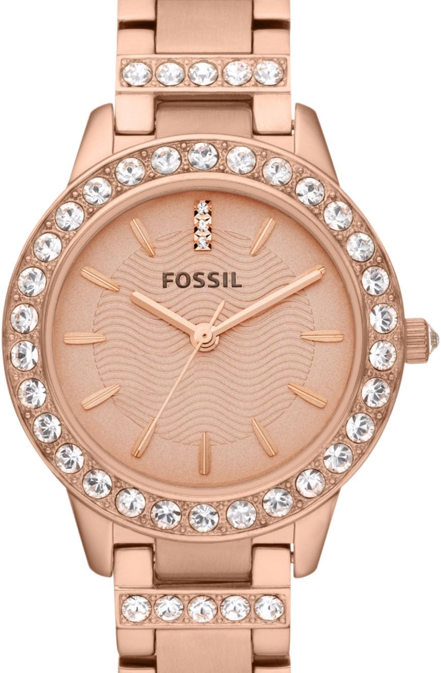 Fossil Jesse Women's Watch with Crystal Accents and Self-Adjustable Stainless Steel Bracelet Band Rose Gold