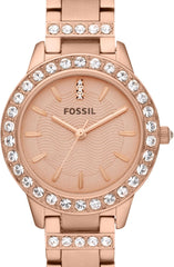 Fossil Jesse Women's Watch with Crystal Accents and Self-Adjustable Stainless Steel Bracelet Band Rose Gold