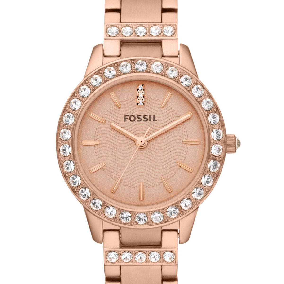 Fossil Jesse Women's Watch with Crystal Accents and Self-Adjustable Stainless Steel Bracelet Band Rose Gold