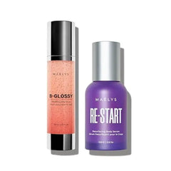 MAËLYS B GLOSSY Smoothing Body Serum & RE START Resurfacing Body Serum Bundle Hyaluronic Acid and Peptide Infused Skin Hydration