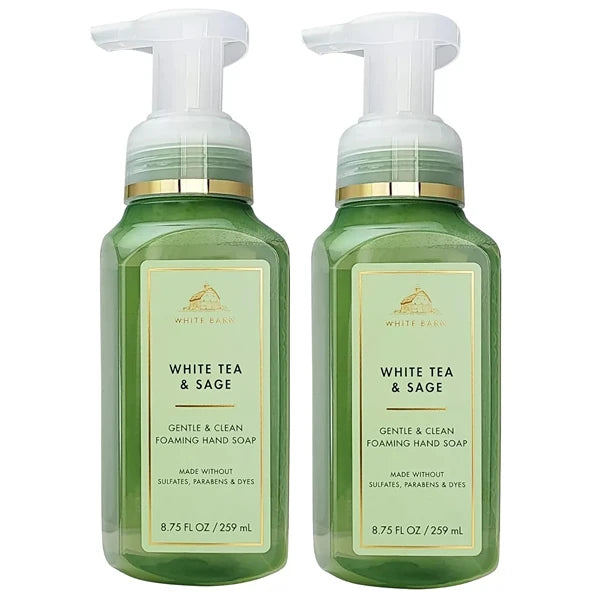 Bath & Body Works Bath and Body Works White Tea & Sage Gentle Foaming Hand Soap 8.75 Ounce 2-Pack (White Sage) 17.5 Ounce