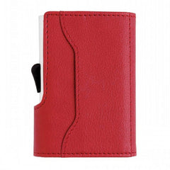 Santhome Card Holder Wallet, Mens Minimalist Slim Metal RFID NFC Blocking Contactless Card Protector Security Pop up wallet (Red)