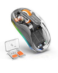 Ctoby Bluetooth Wireless Mouse, Transparent RGB Tri-Modes Mouse, Bluetooth & 2.4GHz for Multi Device, USB-C Receiver Ideal for MacBook/Laptops, Rechargeable, Silent, Portable, Cool LED, Ergonomic