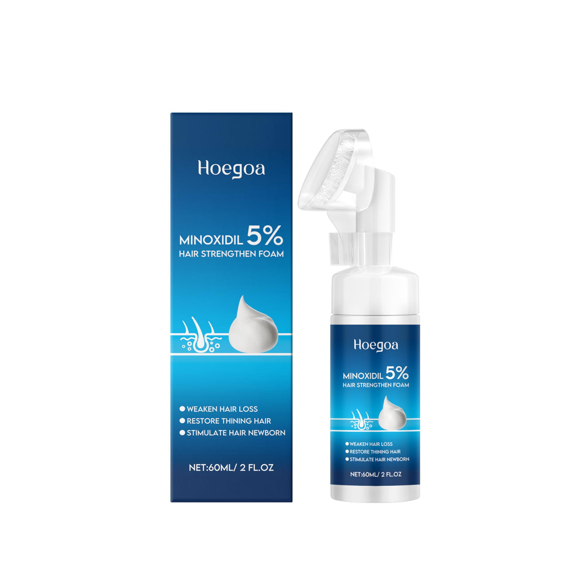 Hoegoa 5% Minoxidil Foam for Hair Growth Hair Strengthen Foam to Stop Thinning and Hair Loss for Men and Women, Scalp Care and Volume and Fluff, 60ml/2fl oz