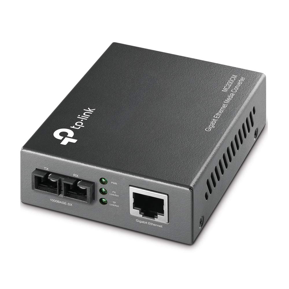 TP-Link MC200CM Gigabit Ethernet media converter, 2 SC fiber ports, 1 RJ45 port, multimode fiber, transmission distance 550m