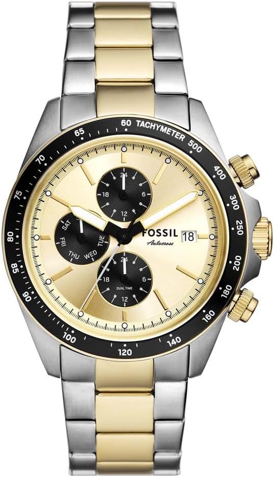 FOSSIL BQ2876 Autocross Quartz Multifunction Analog Wrist Watch for Men, 42 mm Case Diameter, Silver/Gold