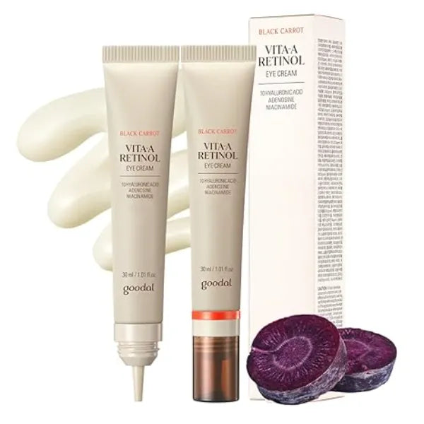 GOODAL Black Carrot Vita-A Eye Cream with Retinol, Daily Under Eye Cream, Smoothing & Hydrating Skin Care, K Beauty, Korean Skincare, Safe for Sensitive Skin