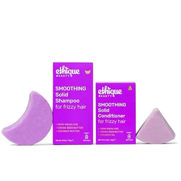 Ethique Beauty Smoothing Shampoo & Conditioner Bar Set for Frizzy Hair with Coconut Butter Plastic Free, Vegan, 2 Pack