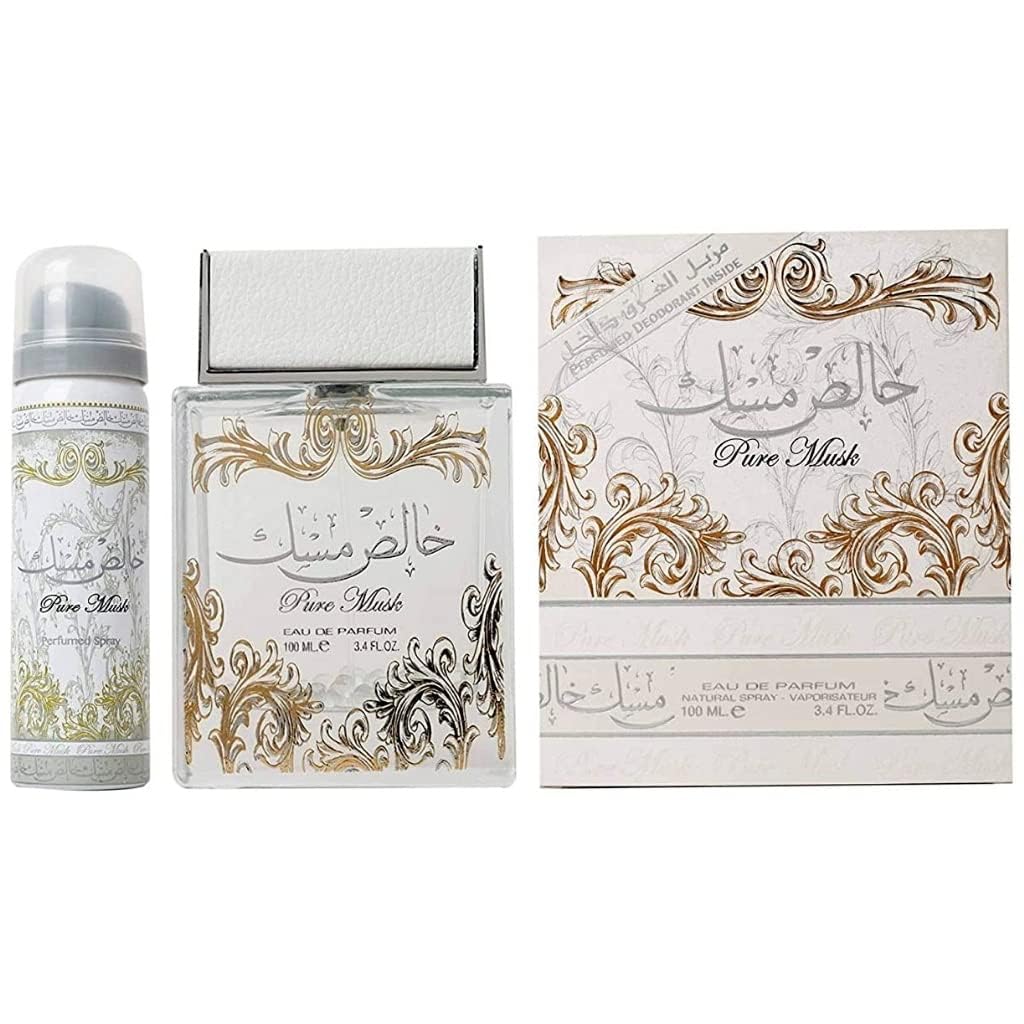 Khalis Musk by Lattafa for Unisex Giftset, Eau de Parfum 100ml and Deodorant Spray 50ml