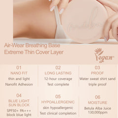 MIBA Nano Fit Proof Cushion. Extreme Thin Cover Layer. 12H Power Long Lasting Cover.Air-Wear Breathing Base.VEGAN. 20g / 0.7 oz (N21 Light Beige)