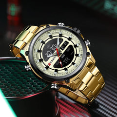 CURREN - Men's Wristwatch - Electronic, Double Movement Quartz Lighted - Sporty and Modern Style - Gift for Birthday, Anniversary, Valentine's Day and Special Dates., Golden