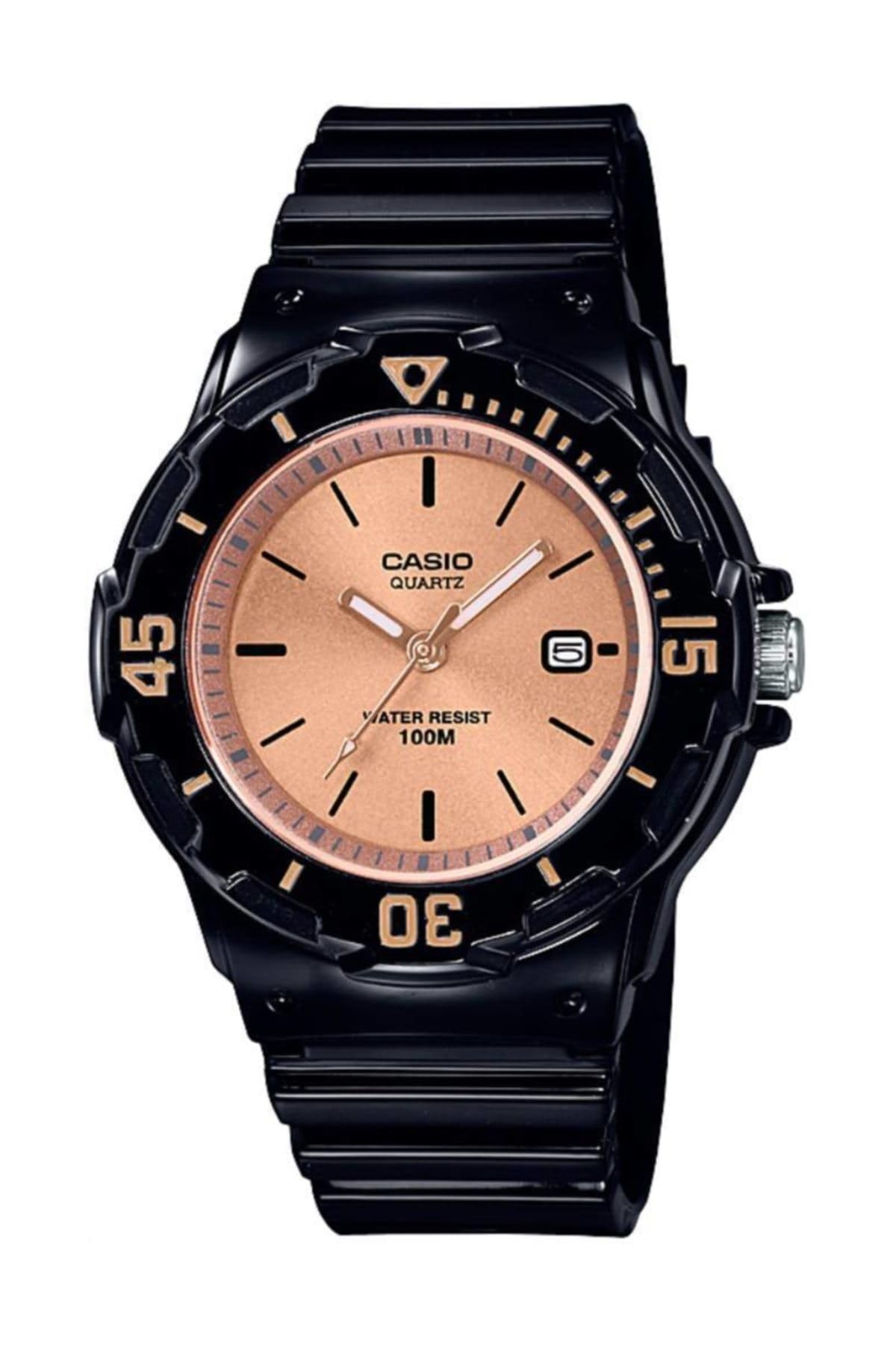 Casio Womens Quartz Watch, Analog Display and Resin Strap Black / Rose Gold