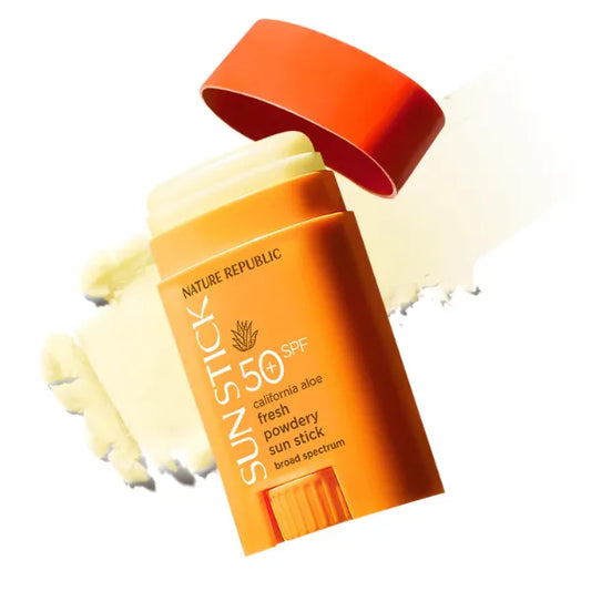 Nature Republic California Aloe Fresh Powdery Sun Stick Broad Spectrum SPF50+ | Korean Sunscreen Travel Size Suncare Sunblock