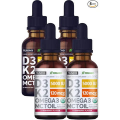 NUSAVA Vitamin D3 K2 Drops Unflavored & Strawberry Flavor Bundle Maximum Strength Vitamin D Liquid 5000 IU with MCT Oil Omega 3 No Fillers, Non-GMO Liquid D3 for Immune Support, 2 Fl Oz Each