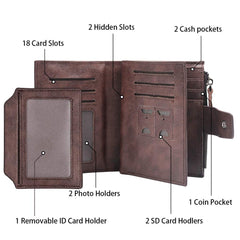 Senbos Wallet Mens, RFID Blocking Genuine Leather Wallet for Men with 18 Credit Card Slots, 2 Banknote Compartments, 1 Zipper Pocket and Removable ID Card Holder, Classic Vertical Wallet with Gift Box - Brown