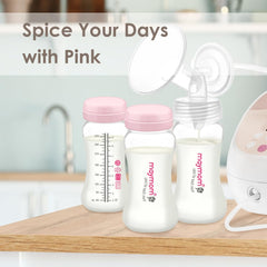 Maymom Wide-Mouth Milk Storage Collection Bottle with Travel Cap n Sealing Ring; Compatible with Avent Natural Avent Classic Bottles, Motif Luna Bottles, Ameda MYA Bottle, Spectra Bottle; Pink 4PC